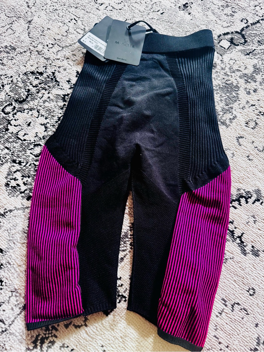 Moncler Black with Magenta Ribbed Panel Cycling Shorts